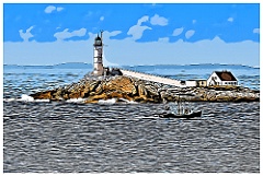 Fishing Boat Passes White Island Lighthouse - Digital Painting